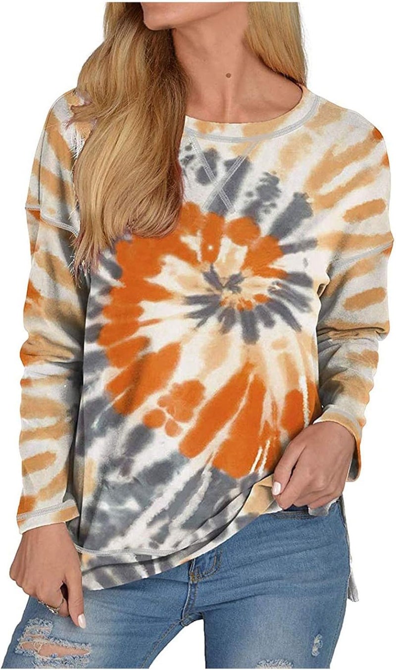 woobles Womens Sweatshirts for Ladies Tie Dye Printed Embroidery Collar Tunic Gradient Blouses Long Sleeve Pullovers - Image 1